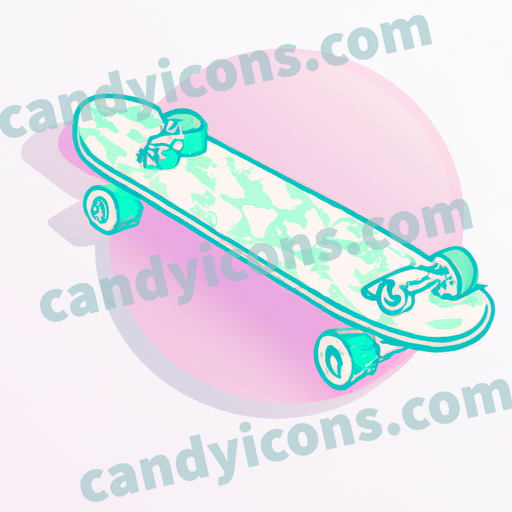 An app icon of A skateboard in medium turquoise , blush pink , white , lily color scheme