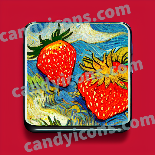 An app icon of A strawberry in royal blue , rosy brown color scheme
