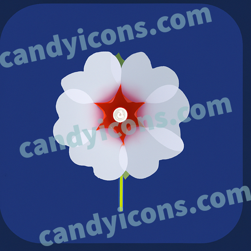 An app icon of A hollyhock flower in blue color and rich red color and rich red color and dark blue color color scheme
