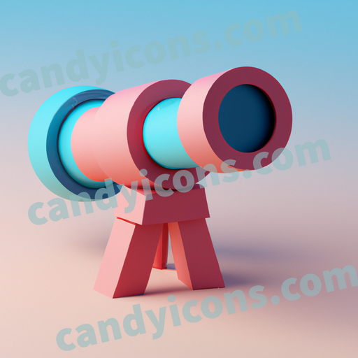 An app icon of A telescope in coral , sky blue , raspberry , olive color scheme