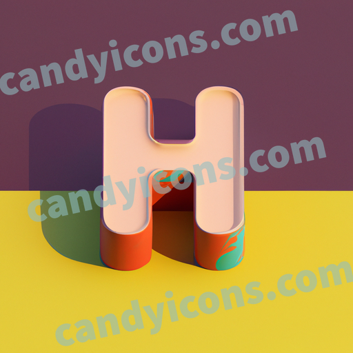 An app icon of A letter H in pastel red , yellow orange , lilac , dark khaki color scheme