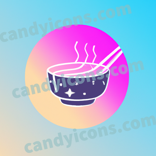 An app icon of A ramen bowl in ghost white , celadon , dusty rose , serenity color scheme