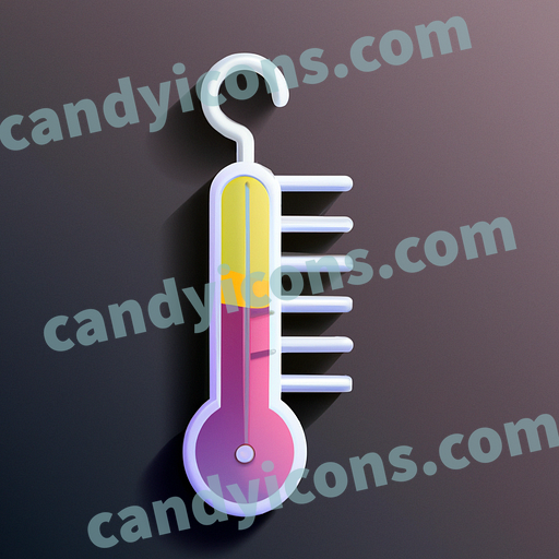 An app icon of A fishing thermometer in pastel gray color and dark gray color and pinkish purple color and bright yellow color color scheme