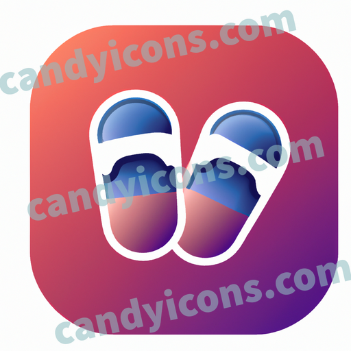 An app icon of A pair of slippers in periwinkle , navy blue , chestnut , red color scheme