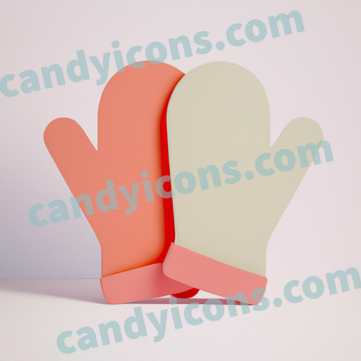 An app icon of A pair of gloves in apricot , fuchsia , pastel red , mint cream color scheme