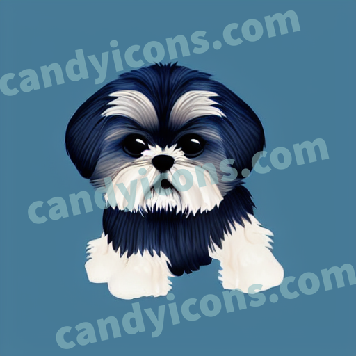 An app icon of A shih tzu in midnight blue , off white color scheme
